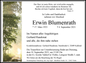 Traueranzeige von Erwin Blumenrath von Westfalen-Blatt