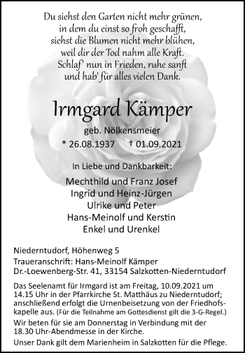 Traueranzeige von Irmgard Kämper von Westfalen-Blatt