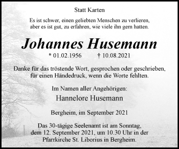 Traueranzeige von Johannes Husemann von Westfalen-Blatt