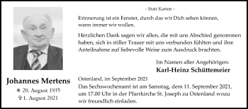 Traueranzeige von Johannes Mertens von Westfalen-Blatt