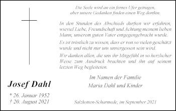 Traueranzeige von Josef Dahl von Westfalen-Blatt