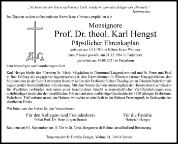 Traueranzeige von Karl Hengst von Westfalen-Blatt