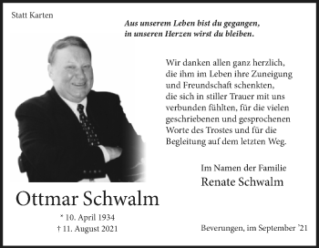 Traueranzeige von Ottmar Schwalm von Westfalen-Blatt