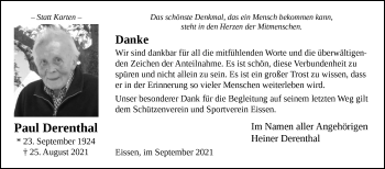 Traueranzeige von Paul Derenthal von Westfalen-Blatt