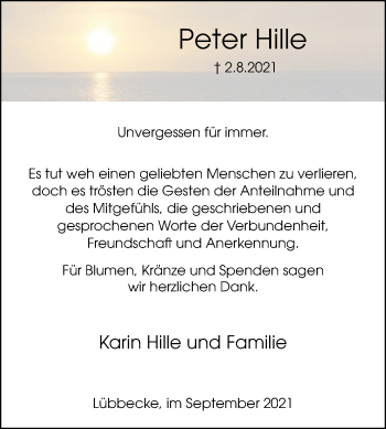 Traueranzeige von Peter Hille von Westfalen-Blatt