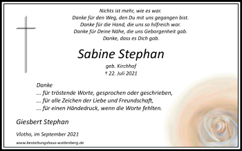 Traueranzeige von Sabine Stephan von Westfalen-Blatt