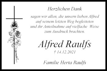 Traueranzeige von Alfred Raulfs von Westfalen-Blatt