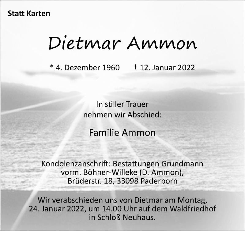  Traueranzeige für Dietmar Ammon vom 19.01.2022 aus Westfalen-Blatt