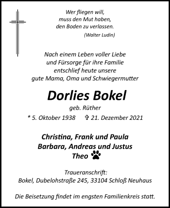 Traueranzeige von Dorlies Bokel von Westfalen-Blatt