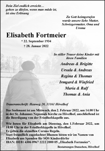 Traueranzeige von Elisabeth Fortmeier von Westfalen-Blatt