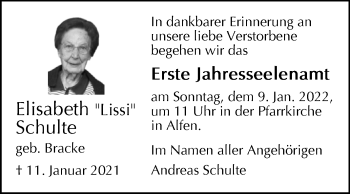 Traueranzeige von Elisabeth Schulte von Westfalen-Blatt