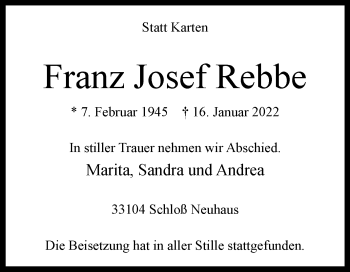 Traueranzeige von Franz Josef Rebbe von Westfalen-Blatt