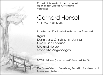 Traueranzeige von Gerhard Hensel von Westfalen-Blatt