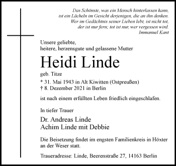 Traueranzeige von Heidi Linde von Westfalen-Blatt