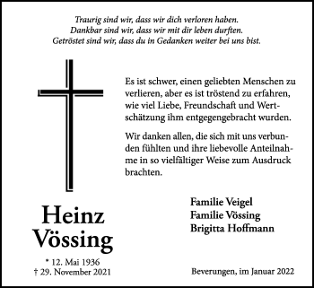 Traueranzeige von Heinz Vössing von Westfalen-Blatt