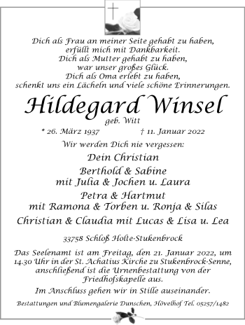 Traueranzeige von Hildegard Winsel von Westfalen-Blatt