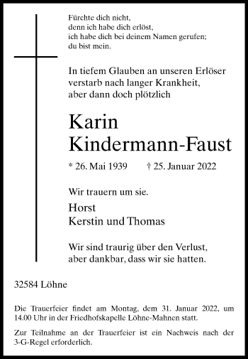 Traueranzeige von Karin Kindermann-Faust von Westfalen-Blatt