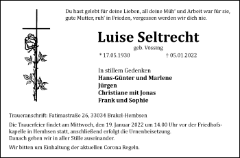 Traueranzeige von Luise Seltrecht von Westfalen-Blatt