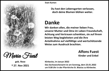 Traueranzeige von Maria Fuest von Westfalen-Blatt