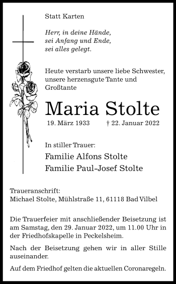 Traueranzeige von Maria Stolte von Westfalen-Blatt