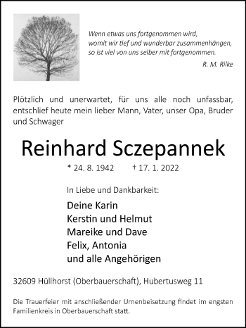 Traueranzeige von Reinhard Sczepannek von Westfalen-Blatt