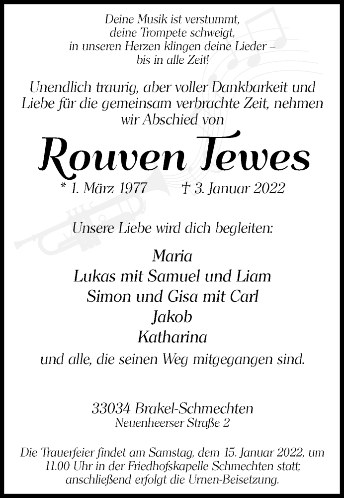  Traueranzeige für Rouven Tewes vom 08.01.2022 aus Westfalen-Blatt