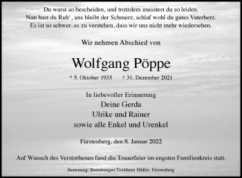 Traueranzeige von Wolfgang Pöppe von Westfalen-Blatt