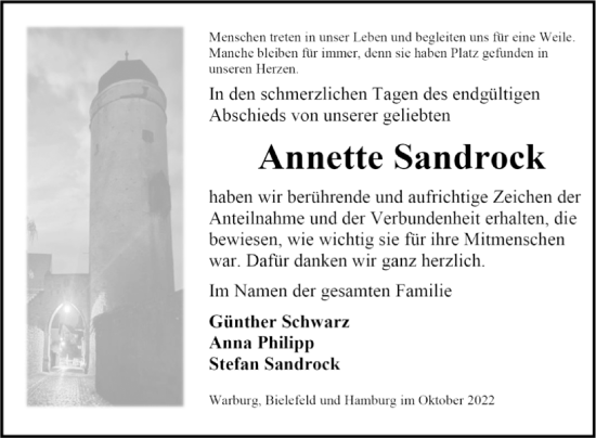 Traueranzeige von Annette Sandrock von Westfalen-Blatt