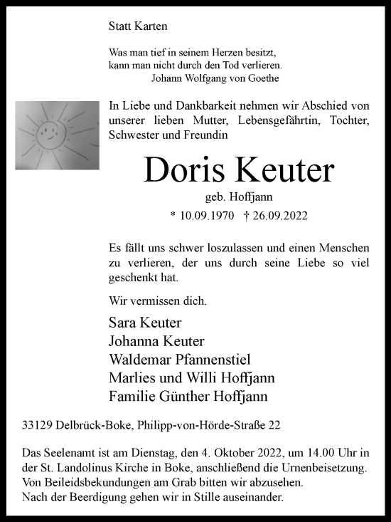 Traueranzeige von Doris Keuter von Westfalen-Blatt