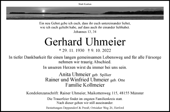 Traueranzeige von Gerhard Uhmeier von Westfalen-Blatt