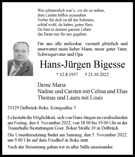 Traueranzeige von Hans-Jürgen Bigesse von Westfalen-Blatt