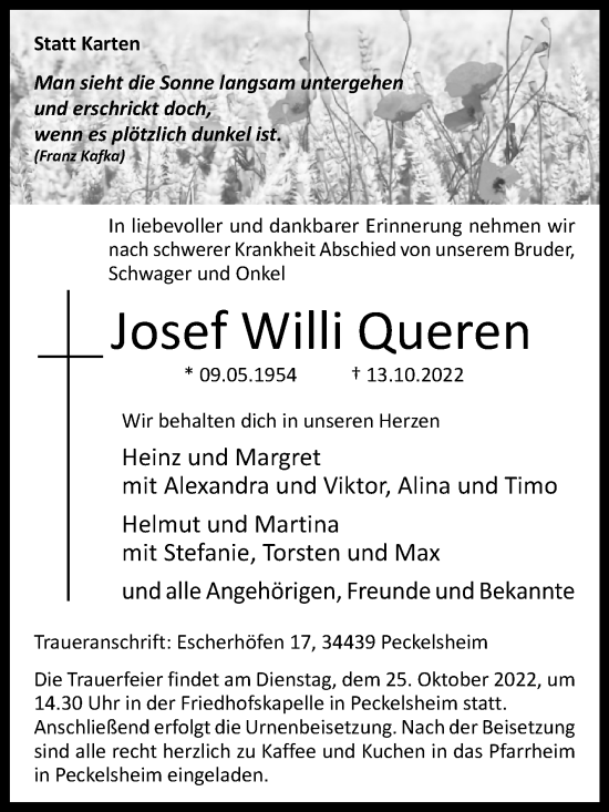 Traueranzeige von Josef Willi Queren von Westfalen-Blatt