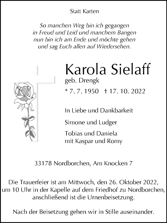 Traueranzeige von Karola Sielaff von Westfalen-Blatt