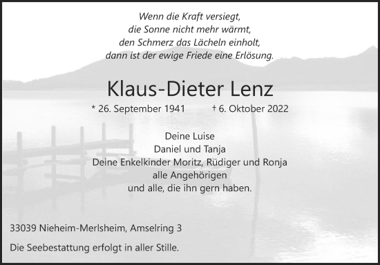 Traueranzeige von Klaus-Dieter Lenz von Westfalen-Blatt