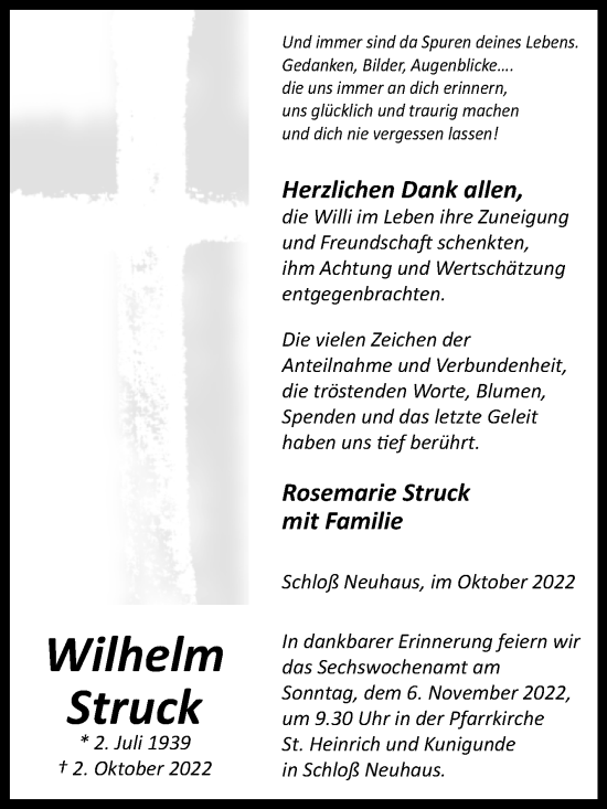 Traueranzeige von Wilhelm Struck von Westfalen-Blatt