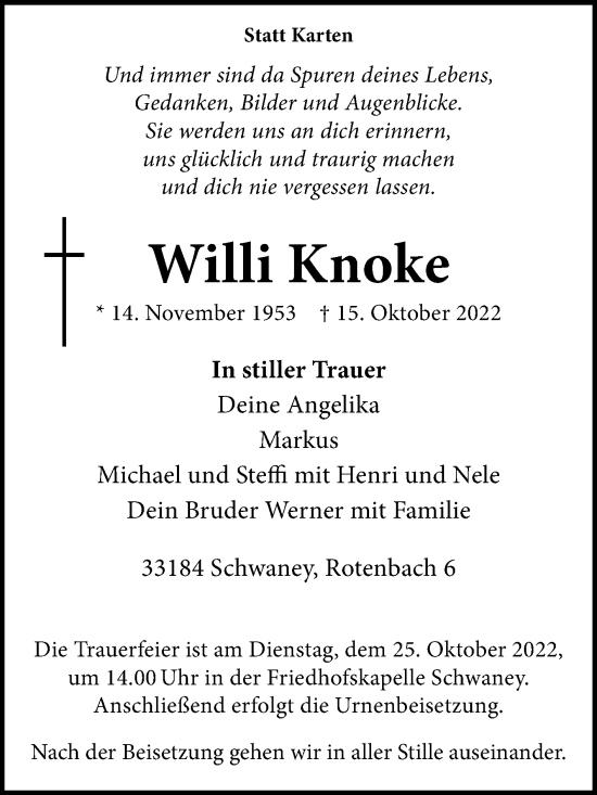 Traueranzeige von Willi Knoke von Westfalen-Blatt