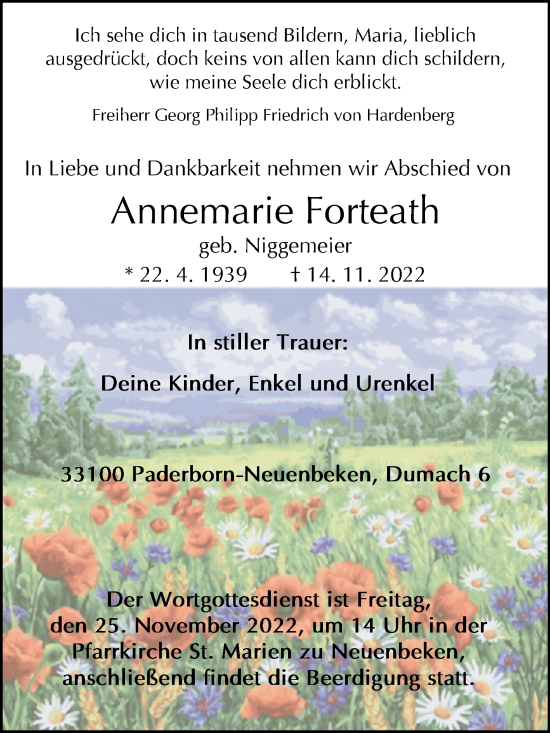 Traueranzeige von Annemarie Forteath von Westfalen-Blatt