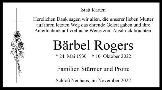 Traueranzeige von Bärbel Rogers von Westfalen-Blatt