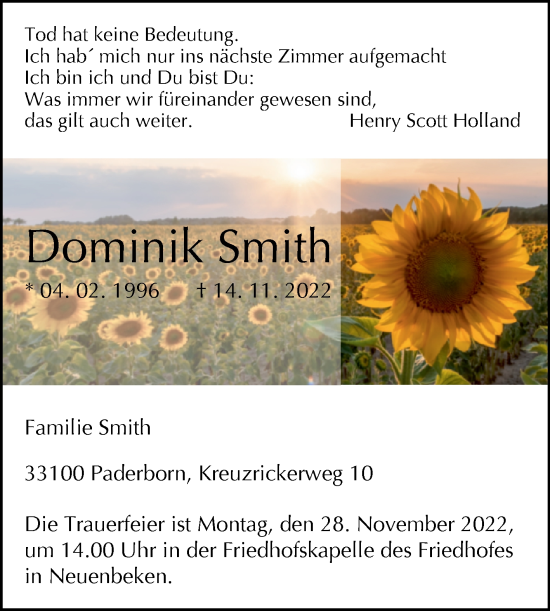 Traueranzeige von Dominik Smith von Westfalen-Blatt