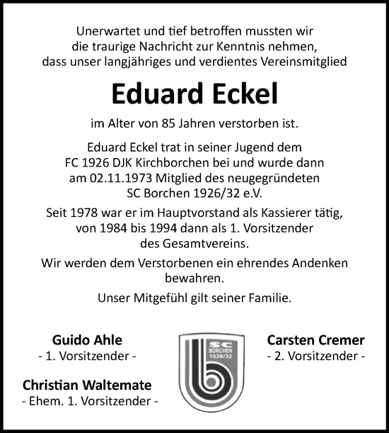 Traueranzeige von Eduard Eckel von Westfalen-Blatt