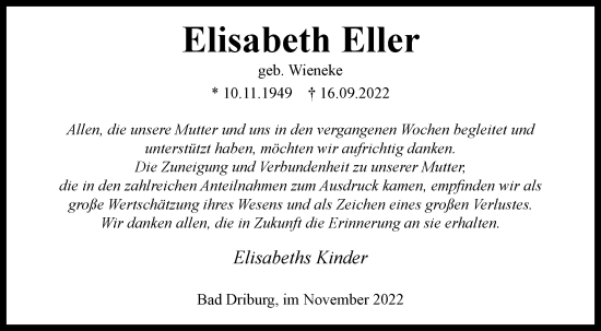 Traueranzeige von Elisabeth Eller von Westfalen-Blatt