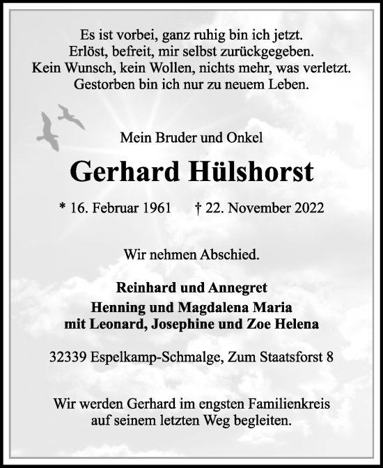 Traueranzeige von Gerhard Hülshorst von Westfalen-Blatt