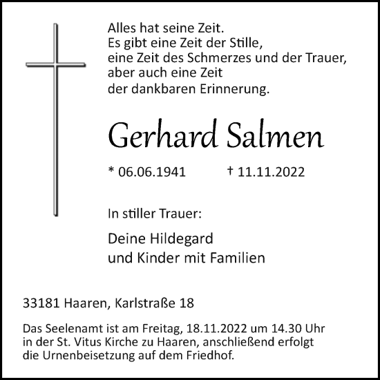 Traueranzeige von Gerhard Salmen von Westfalen-Blatt