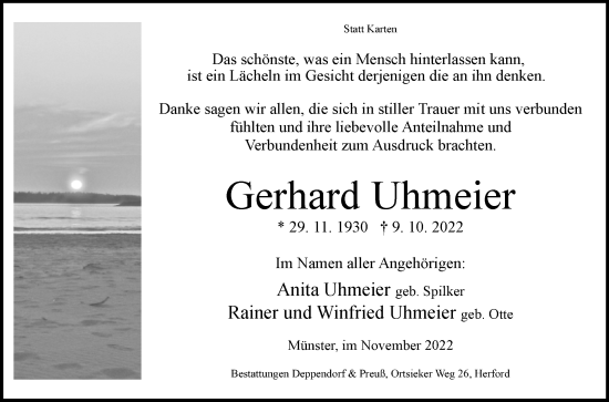 Traueranzeige von Gerhard Uhmeier von Westfalen-Blatt