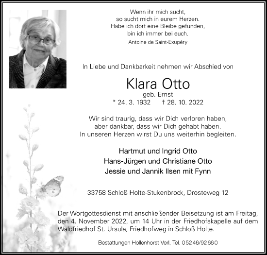 Traueranzeige von Klara Otto von Westfalen-Blatt