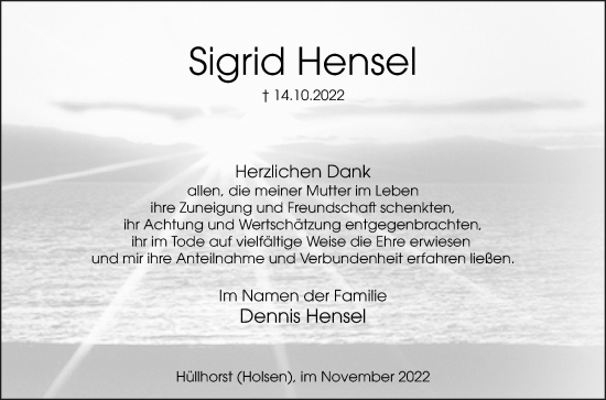 Traueranzeige von Sigrid Hensel von Westfalen-Blatt