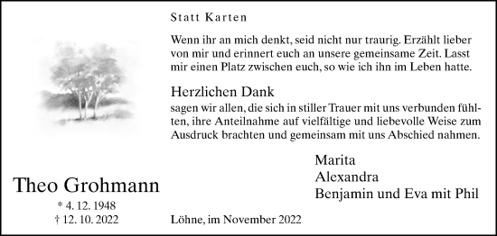 Traueranzeige von Theo Grohmann von Westfalen-Blatt