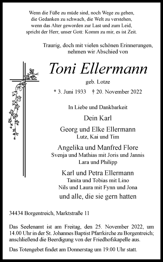 Traueranzeige von Toni Ellermann von Westfalen-Blatt