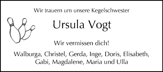 Traueranzeige von Ursula Vogt von Westfalen-Blatt