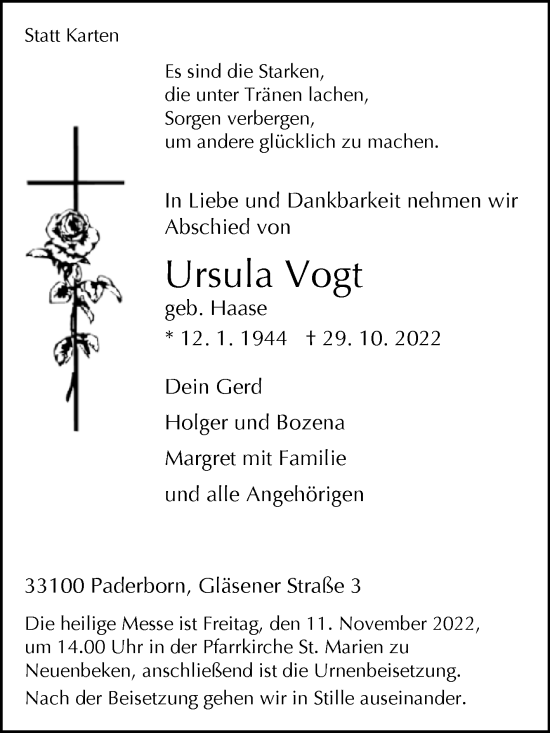 Traueranzeige von Ursula Vogt von Westfalen-Blatt